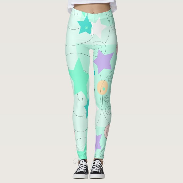 Pastel Stars Girly Helgdagars Leggings (Framsida)