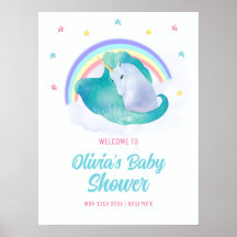 Pastel Stars Unicorn Rainbow Baby Shower Välkommen