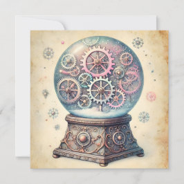 Pastel Steampunk jul Snö Globe Hälsning Julkort