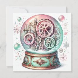 Pastel Steampunk Julgoport Snö Julkort