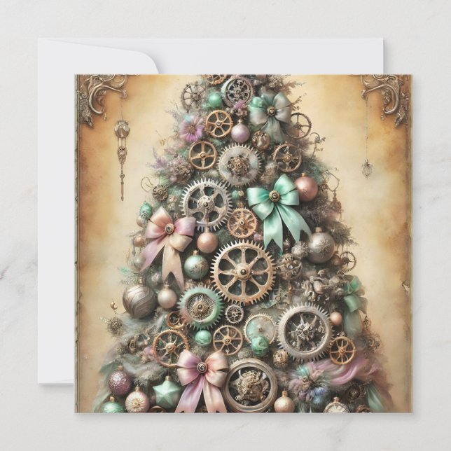 Pastel Steampunk Julgran Greeting Card Julkort (Framsida)