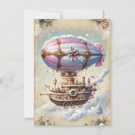 Pastel Steampunk Julkort Antique Airship Kort