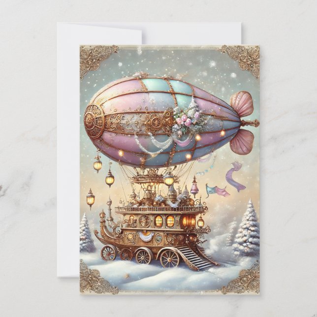 Pastel Steampunk Julkort Antique Blimp Kort (Framsida)