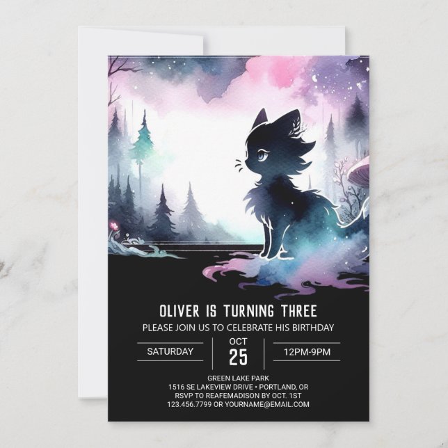 Pastel Stollig Cat Birthday Inbjudningar (Framsida)