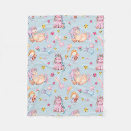 Pastel Storybook Unicorn & Floral Watercolor Fleecefilt