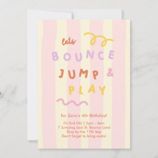 Pastel Stripe Girls Bounce Jump Play Party Inbjudningar