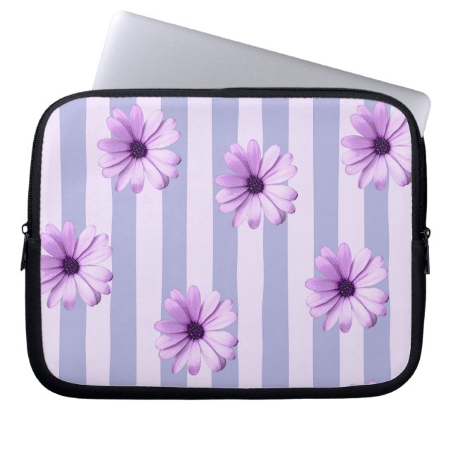 Pastel stripes pattern with Daisies Laptop Fodral (Framsidan)