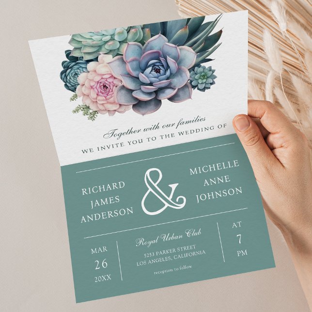 Pastel Succulent Ampersand QR Code Wedding Inbjudan (Skapare uppladdad)