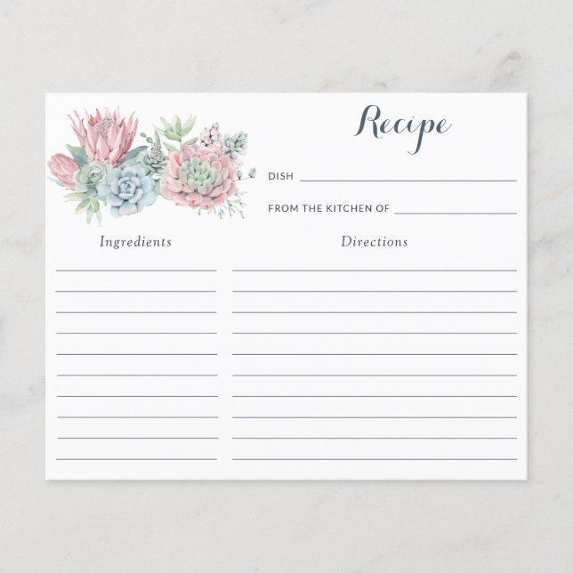 Pastel Succulents Blommigt Möhippa Recept Card (Framsida)