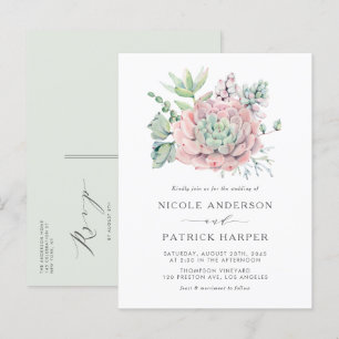 Pastel Succulents Bröllop, vattenfärg Inbjudan Vykort