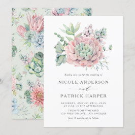 Pastel Succulents Bröllop, vattenfärg Inbjudningar