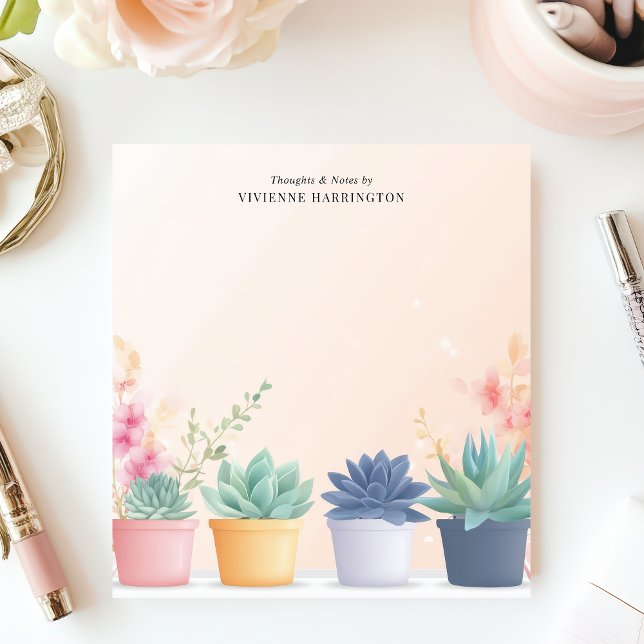 Pastel Succulents Cactus Plants Personlig Namn Anteckningsblock (Skapare uppladdad)