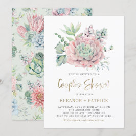 Pastel Succulents Par Shower för vattenfärg Inbjudningar