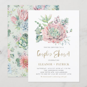 Pastel Succulents Par Shower för vattenfärg Inbjudningar
