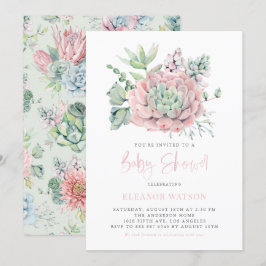 Pastel Succules Baby Shower för vattenfärg Inbjudningar
