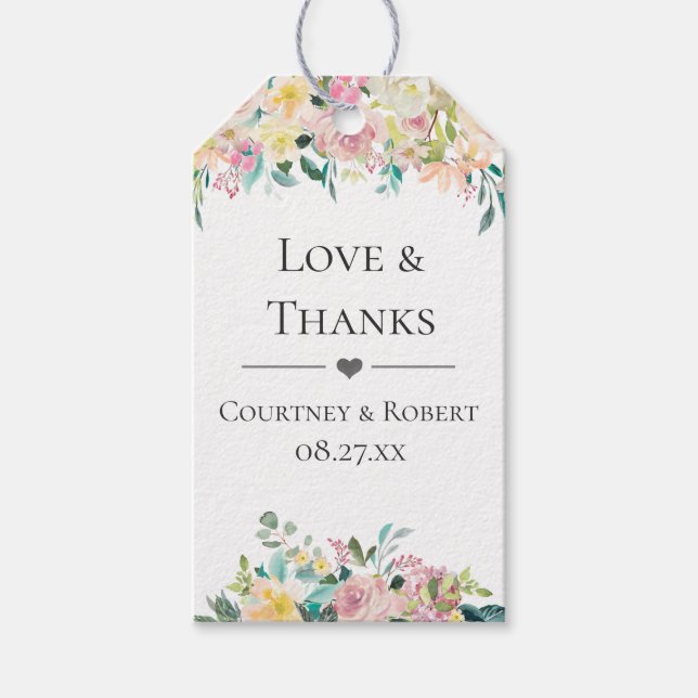 Pastel Summer Blommigt Bröllop Tack Presentetikett (Framsidan)