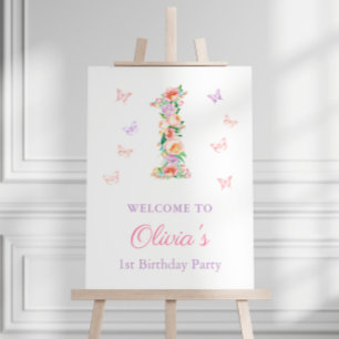 Pastel Summer Garden 1:a födelsedag Party Välkomme Poster
