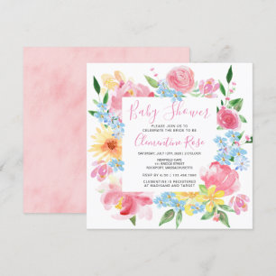 Pastel Summer Rosa Gult Blommigt Baby Shower Inbjudningar