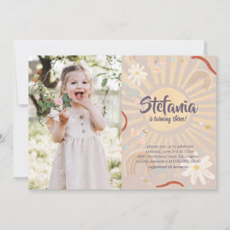 Pastel Sun Pink Birthday Photo Girl Invitation Inbjudningar