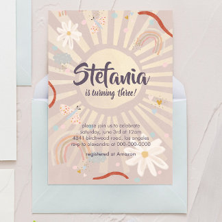 Pastel Sun Pink Girl Birthday Invitation Inbjudningar