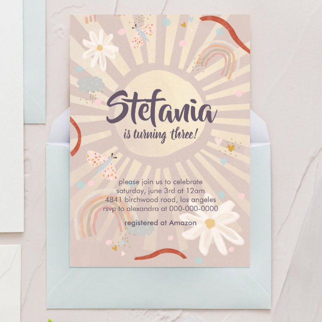 Pastel Sun Pink Girl Birthday Invitation Inbjudningar (Skapare uppladdad)