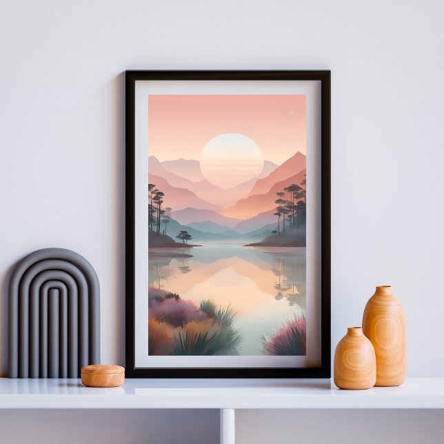 Pastel Sunrise over Tranquil Vatten Poster (Skapare uppladdad)