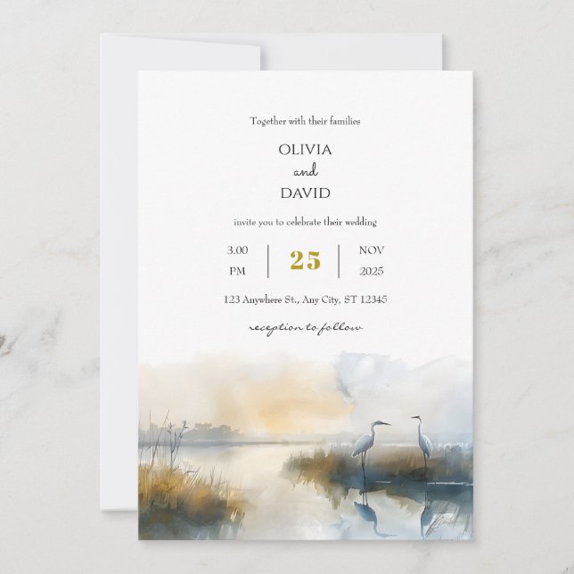 Pastel Sunrise Seaside Salt Marsh Beach Wedding Inbjudningar (Framsida)