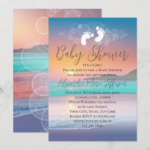 Pastel Sunset Beach Ocean Baby Shower Inbjudningar