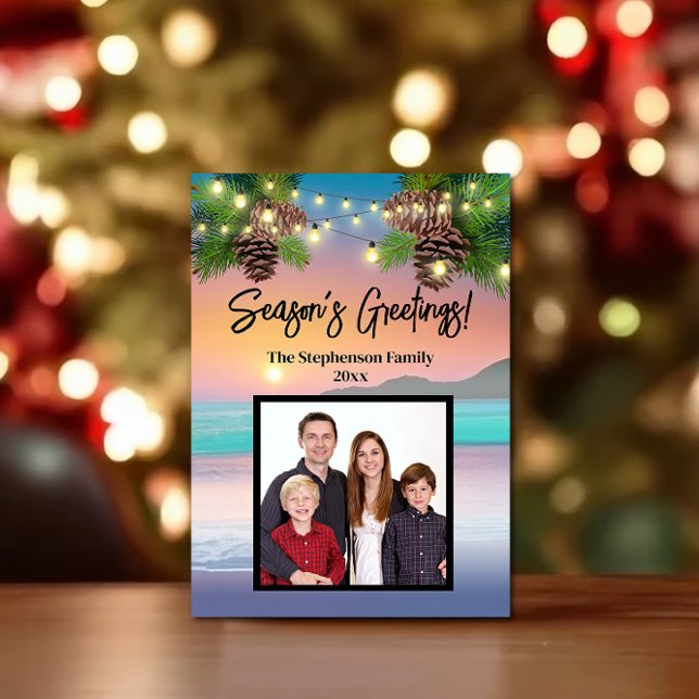 Pastel Sunset Beach Ocean Theme Photo jul Julkort (beach theme christmas photo card)