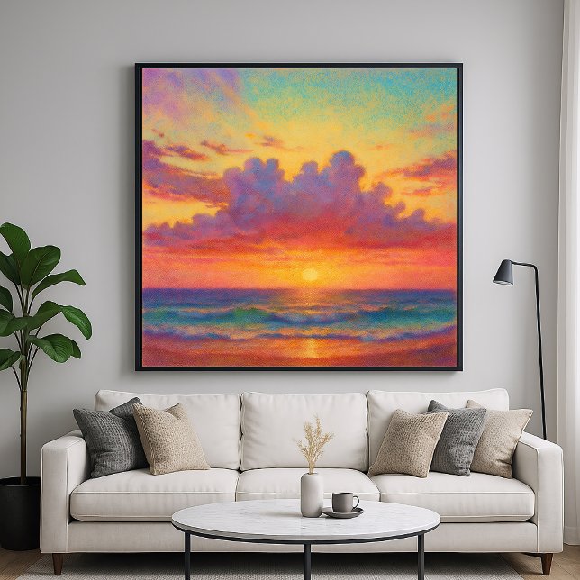 Pastel Sunset Beach - Painterly Stil Sjölandskap Poster (Skapare uppladdad)