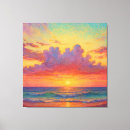 Pastel Sunset Beach - Painterly Style Seascape Canvastryck