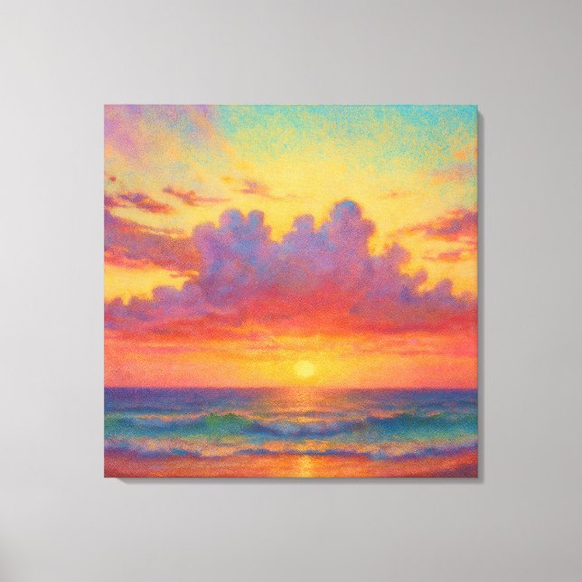 Pastel Sunset Beach - Painterly Style Seascape  Canvastryck (Framsida)