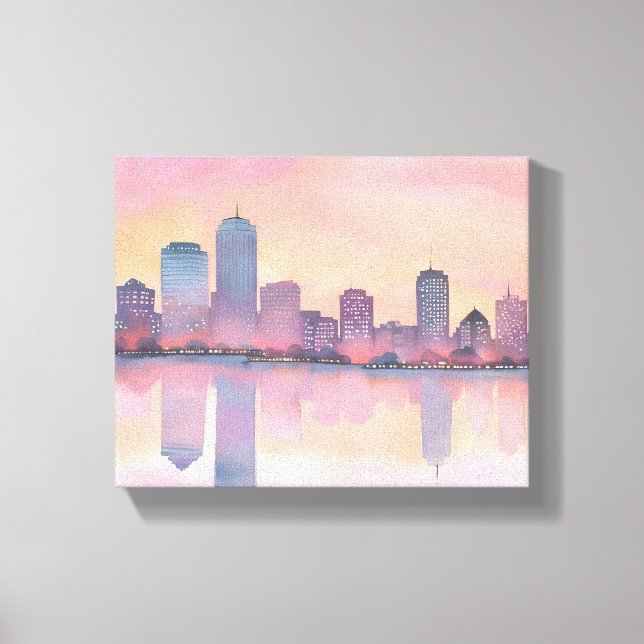 Pastel Sunset Cityscape | City Skyline Watercolor Canvastryck (Framsida)