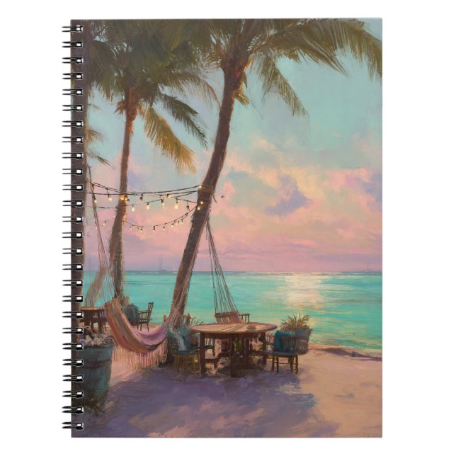 Pastel Sunset Hammock Beach Café Art Notebook Anteckningsbok (Framsidan)