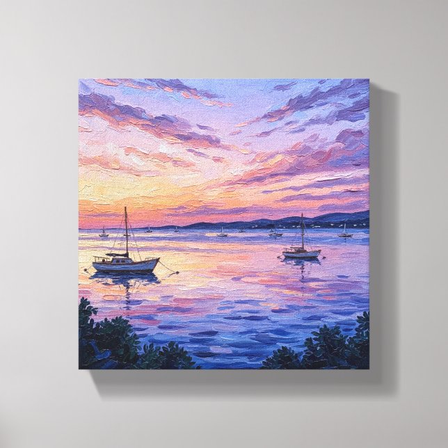Pastel Sunset Sailboats Canvas Print | Coastal (Framsida)