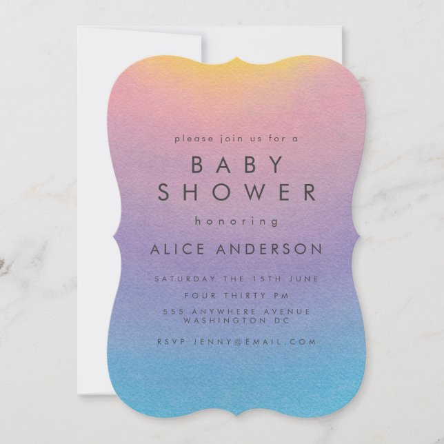 Pastel Sunset Watercolor Ombre Baby Shower Inbjudningar (Framsida)