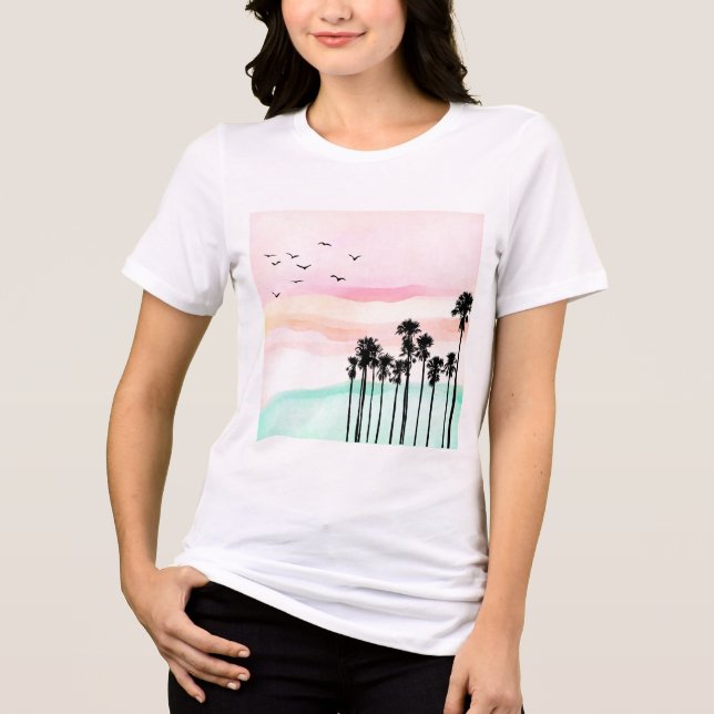 Pastel Sunset with Handflatan Träd - Tranquil Trop T Shirt (Framsida)