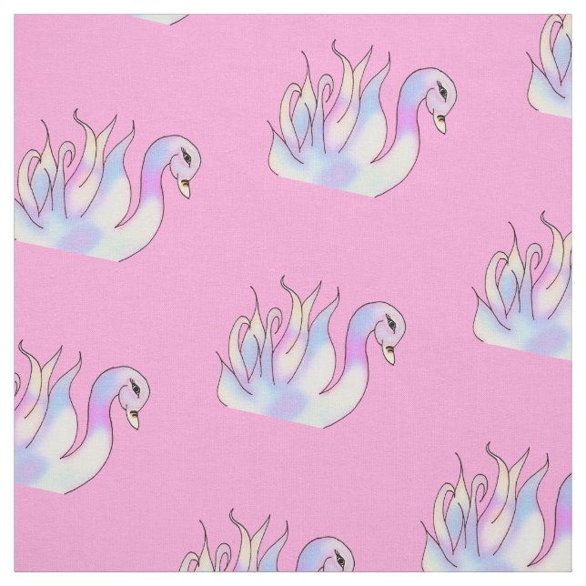 Pastel Svanar Hand plockade Art Fabric Tyg (Provkarta)