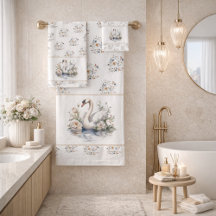 Pastel Swan and Floral Towel Trio
