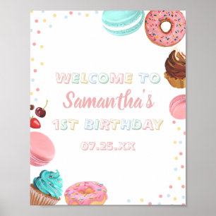 Pastel Sweet Candy Lolipop Cupkaka Donut Birthday Poster