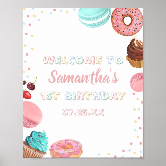 Pastel Sweet Candy Lolipop Cupkaka Donut Birthday Poster (Framsidan)