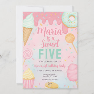 Pastel Sweets Candy Birthday Invitation Inbjudningar