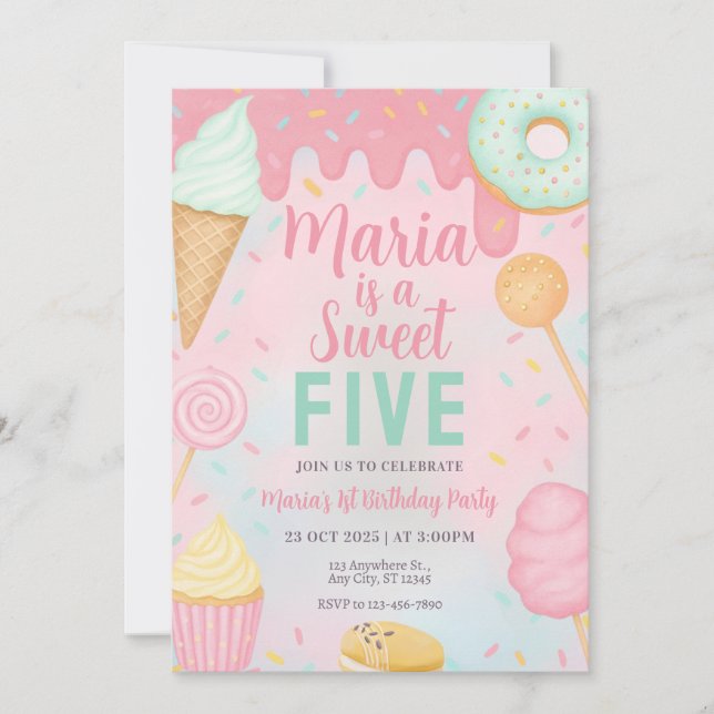 Pastel Sweets Candy Birthday Invitation Inbjudningar (Framsida)