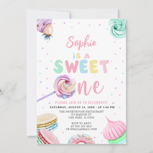 Pastel Sweets Donut & Candy First Birthday Inbjudningar (Framsida)