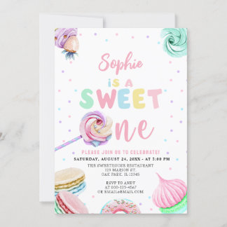 Pastel Sweets Donut & Candy First Birthday Inbjudningar