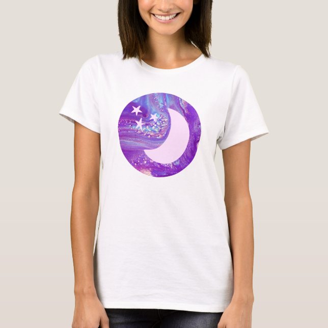 Pastel Swirl Circle Måne & Stars Art T-shirt (Framsida)