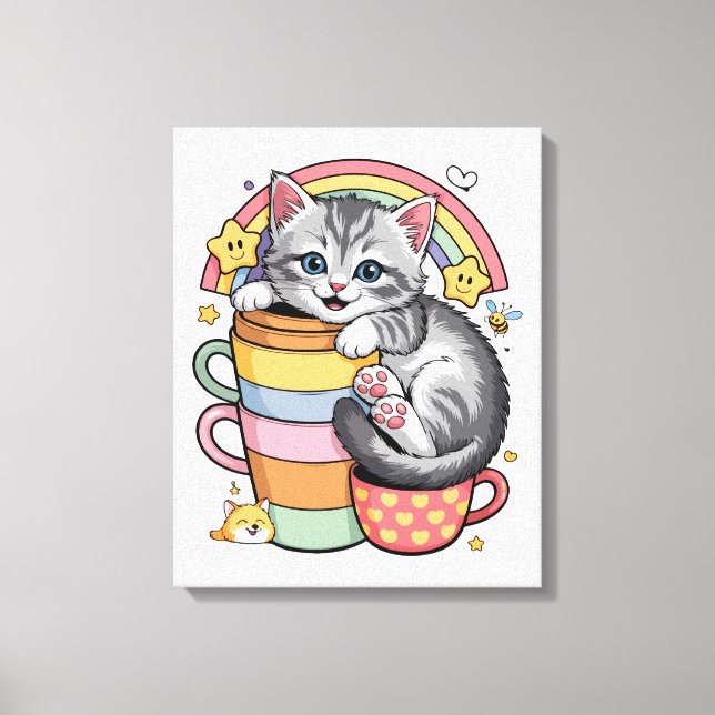 Pastel Tassar & Rainbow Sips Canvastryck (Framsida)