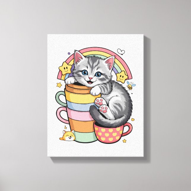 Pastel Tassar & Rainbow Sips Canvastryck (Framsida)