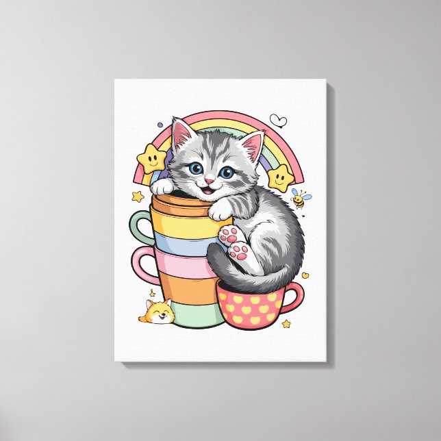 Pastel Tassar & Rainbow Sips Canvastryck (Framsida)