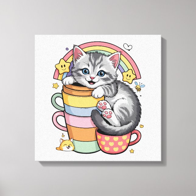 Pastel Tassar & Rainbow Sips Canvastryck (Framsida)